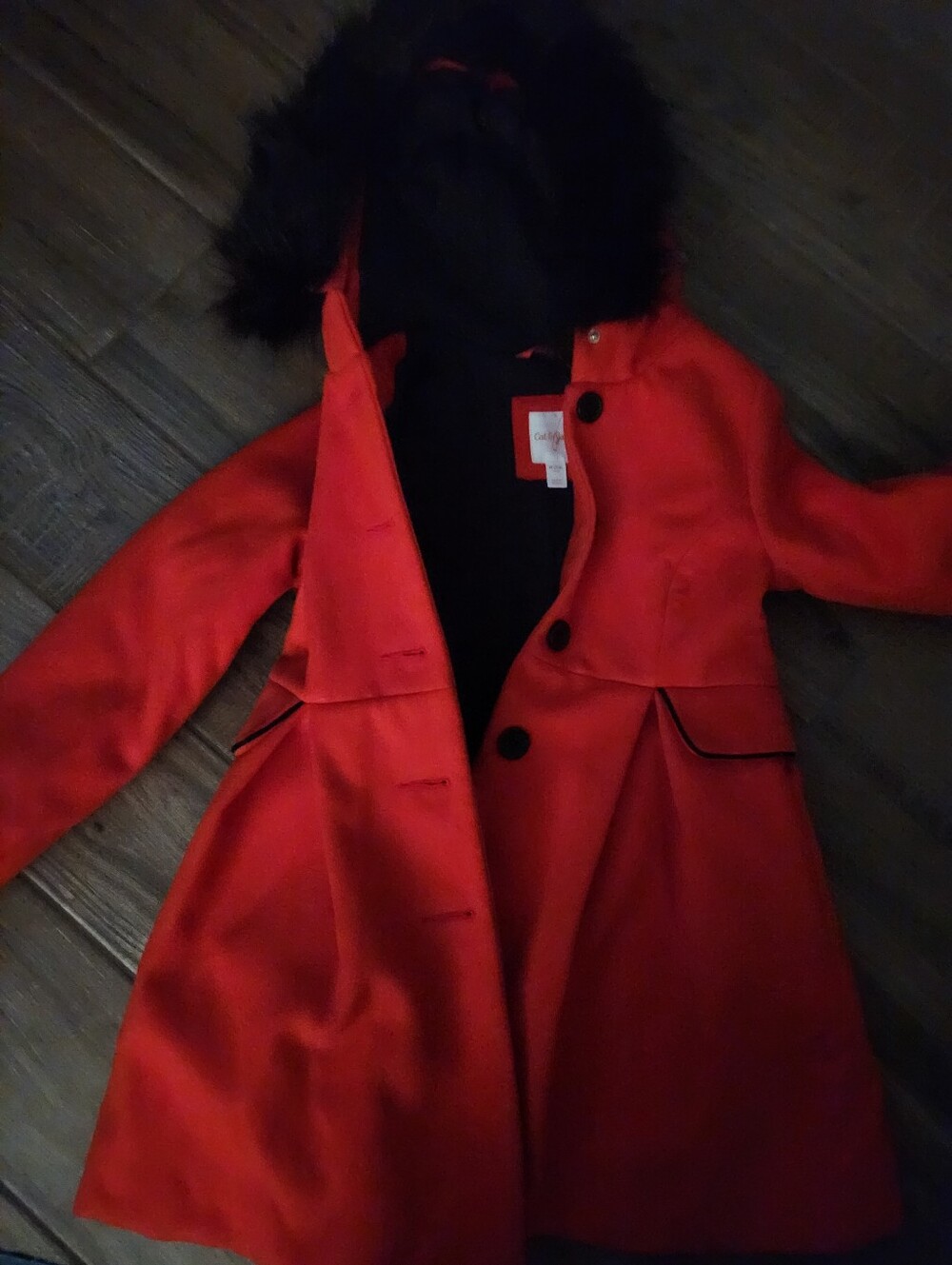 Cat & Jack Red Hooded Trench Coat with Faux Fur Trim